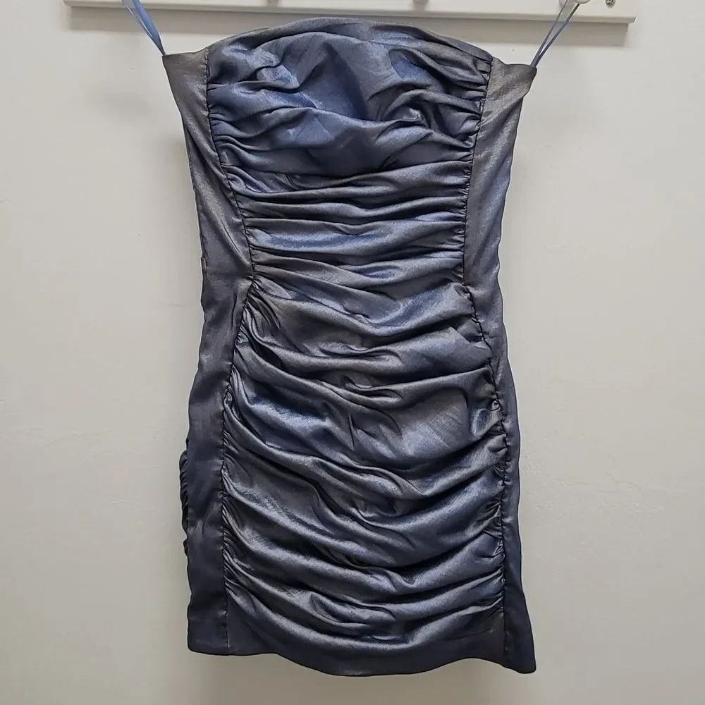 Cache Strapless Dress in Shimmering Blue